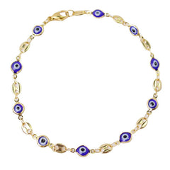 18K Gold Plated Mariner Blue Evil Eye Crystal Anklet