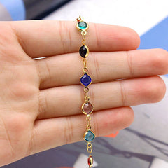 Multi Color Crystal Round Ankle Bracelet 10''