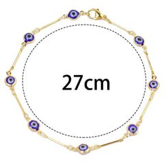 18K Gold Plated Bar Style Blue Evil Eye Crystal Anklet