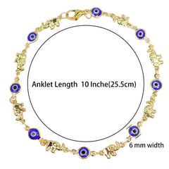 18K Gold Plated Elephant Blue Evil Eye Anklet