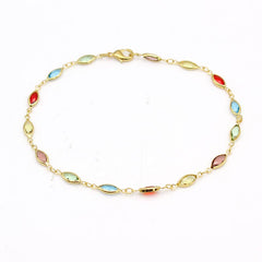 18K Gold Plated Gold And Multi Color Crystal Oval Anklet