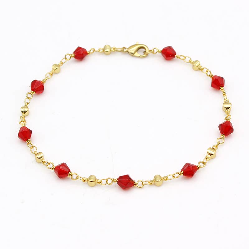 18K Gold Plated High Polish Finish Red Crystal Ankle Bracele