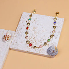 Gold Butterfly with Multi Color Crystal Stone Ankle Bracelet