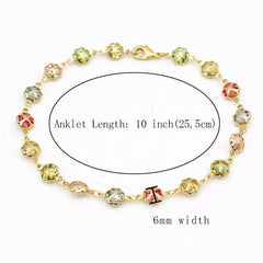 18K Gold Plated Gold Multi Color Crystal Anklet JJA18