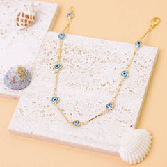 18K Gold Plated Bar Style LightBlue Evil Eye Crystal Anklet