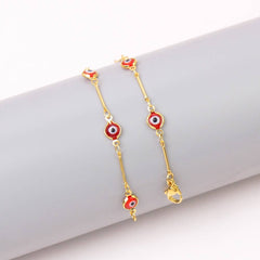 18K Gold Plated Bar Style Red Evil Eye Crystal Anklet