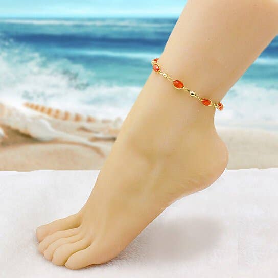 High Polish Finish Oval Crystal Ankle Bracelet