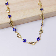 18K Gold Plated Elephant Blue Evil Eye Anklet