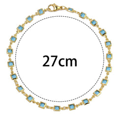 18K Gold Plated Light Blue Crystal Square Ankle Bracelet