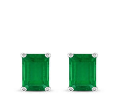 Sterling Silver Emerald Cut Gemstone Studs Earrings