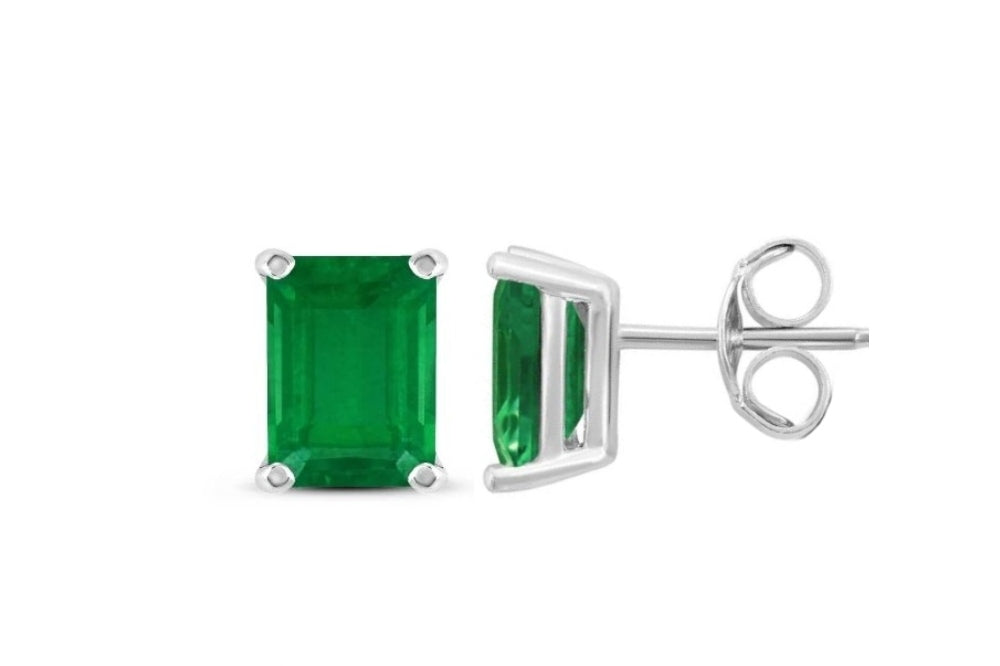 Sterling Silver Emerald Cut Gemstone Studs Earrings