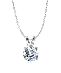 Rhodium Plated Round Cut Crystal Pendant Necklace